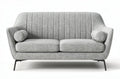 Modern gray fabric sofa with tufted design and two accent pillows 180 x 80 x 85cm