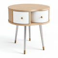 Round accent table with two drawers in wood and white finish 60 x 60 x 50cm