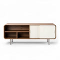 Wooden TV stand with storage shelves and a walnut finish 120 x 40 x 50cm