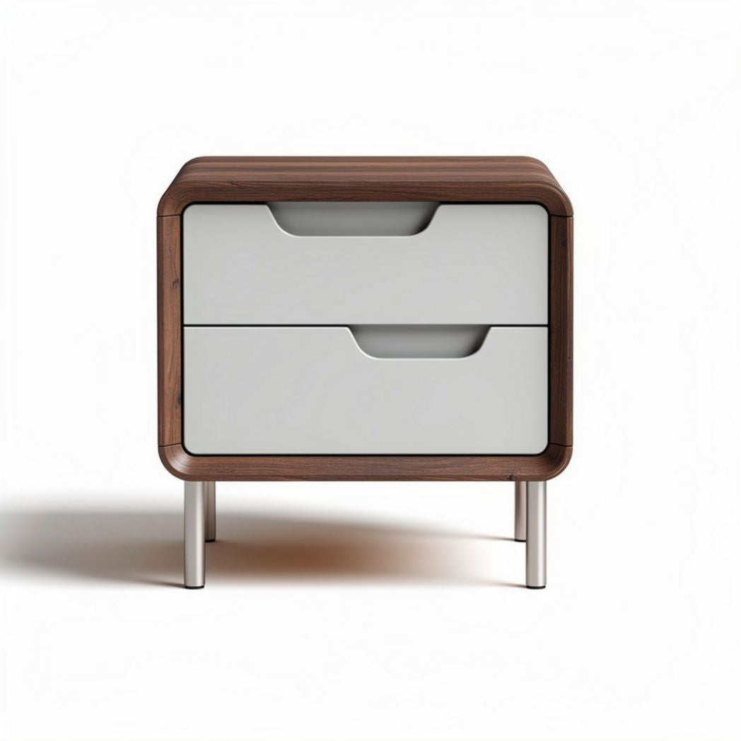 Modern nightstand with two drawers and wood finish in walnut 60 x 45 x 40cm