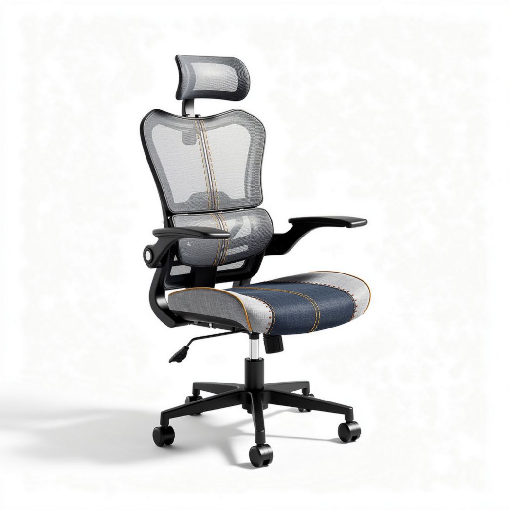 Mesh ergonomic office chair with adjustable headrest and lumbar support