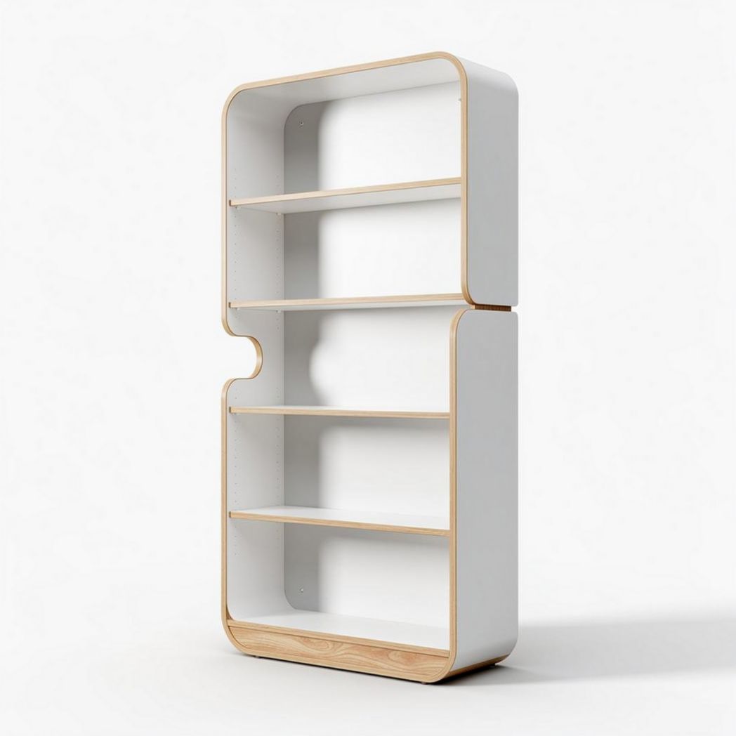 White wooden bookshelf with five shelves for living room display 40 x 20 x 120cm