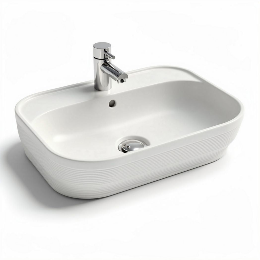 Ceramic rectangular vessel sink with brushed nickel faucet 40 x 25 x 12cm