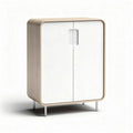 Modern wooden storage cabinet with white ribbed doors and metal legs 90 x 45 x 100cm