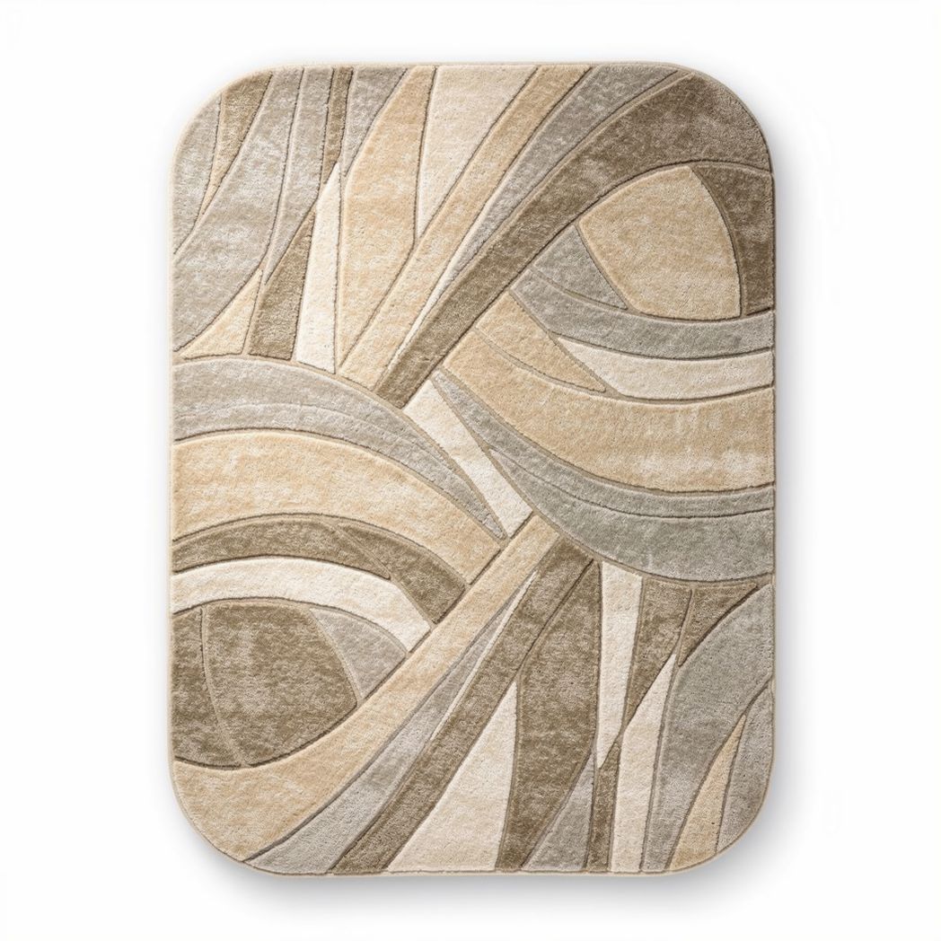 Abstract geometric area rug in beige and brown 150 x 100 x 2cm