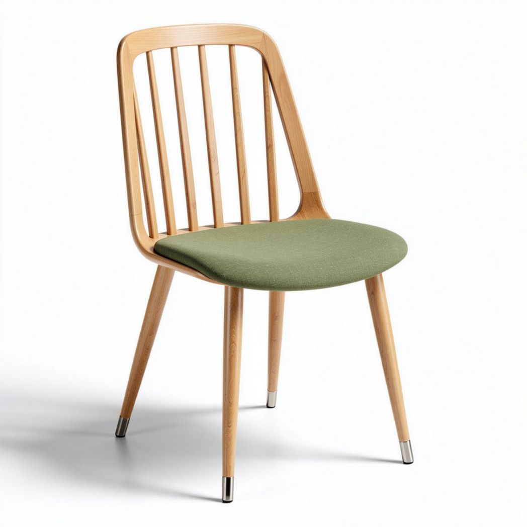 Wooden dining chair with green fabric cushion 40 x 45 x 85cm