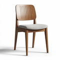 Wooden dining chair with fabric seat cushion and slatted back design 45 x 45 x 85cm