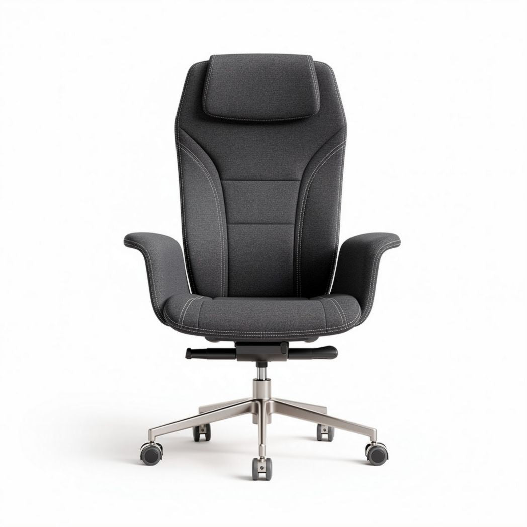 Ergonomic office chair with adjustable headrest and breathable fabric in black