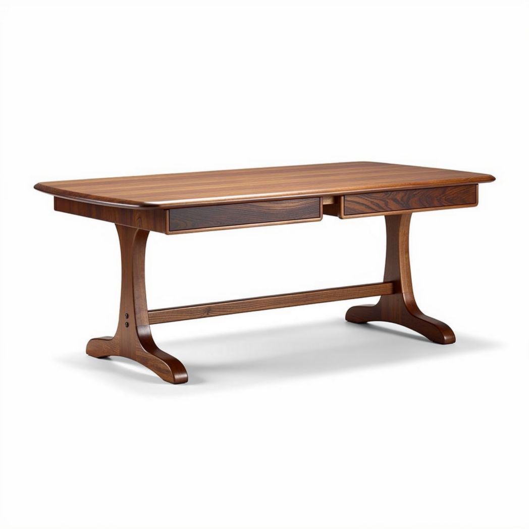 Wooden desk with two drawers in walnut finish 150 x 75 x 75cm