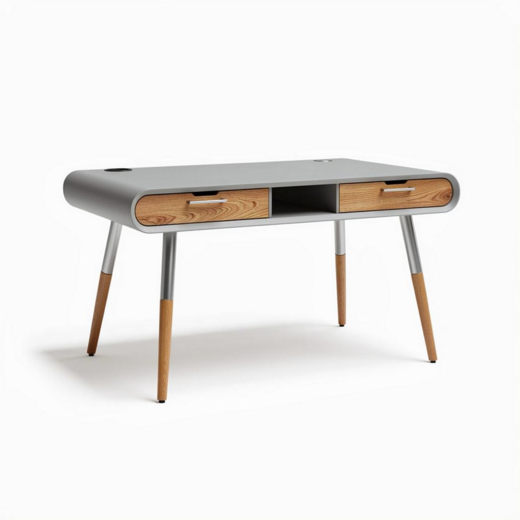 Modern desk with wood drawers and metal legs 120 x 60 x 75cm