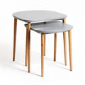 Nested side tables with wooden legs and gray finish 60 x 40 x 50cm
